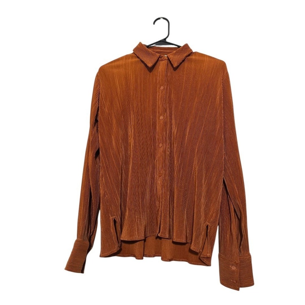 Abercrombie‎ & Fitch Ribbed Pleated Button Down Shirt Rust Orange Women's XS